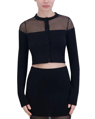 Bcbgmaxazria Illusion Trim Cardigan Sweater In Noir