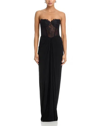 Bcbgmaxazria Lace Jersey Floor Sweeping Gown In Black