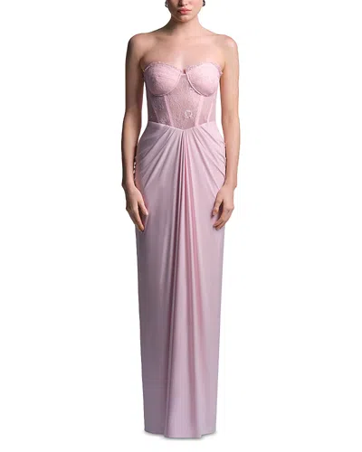 Bcbgmaxazria Lace Jersey Floor Sweeping Gown In Pink