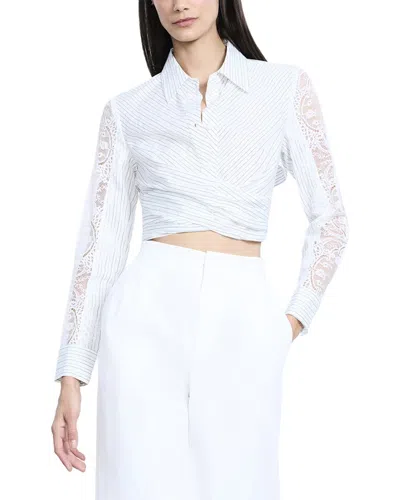 BCBGMAXAZRIA BCBGMAXAZRIA LACE STRIPE TIE BACK TOP