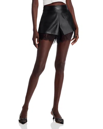 Bcbgmaxazria Lace Trim Faux Leather Shorts In Noir