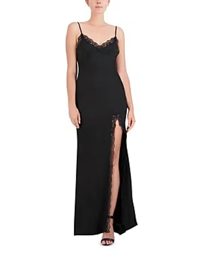 Bcbgmaxazria Lace Trim Low Back Evening Gown In Black