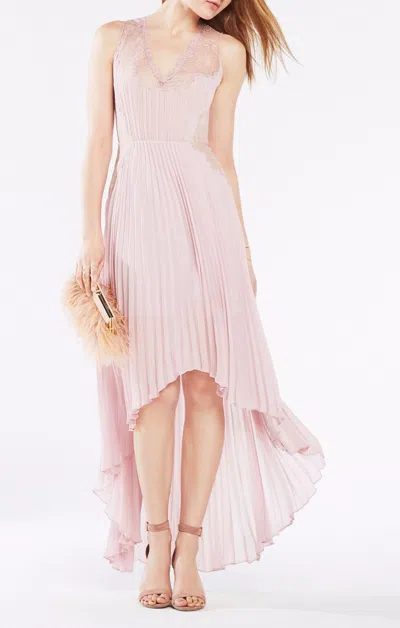 Pre-owned Bcbgmaxazria Lavender Angelea Pleated High Low Dress Jgk63h81/l432a Size 0 In Purple