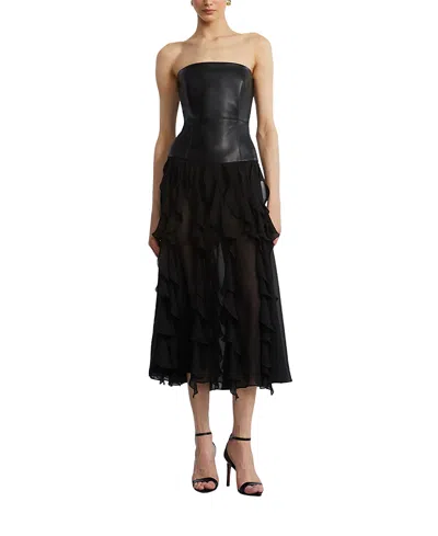 Bcbgmaxazria Leather Chiffon Dress In Black