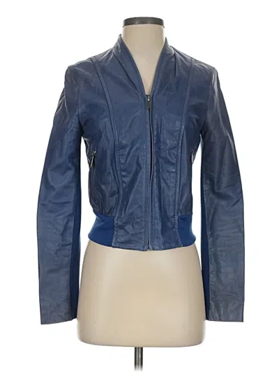Pre-owned Bcbgmaxazria Leather Jacket In Blue