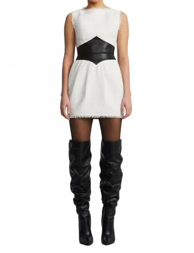 Bcbgmaxazria Leather Tweed Dress In Black White