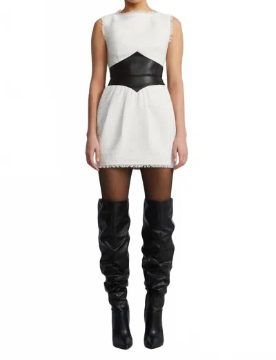 Bcbgmaxazria Leather Tweed Dress In Black/white