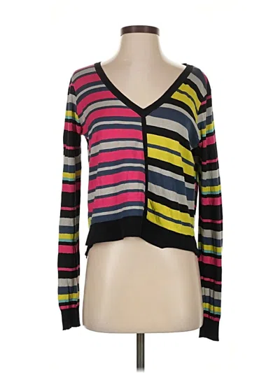 Pre-owned Bcbgmaxazria Long Sleeve Silk Top Black Plunge Neckline Tops