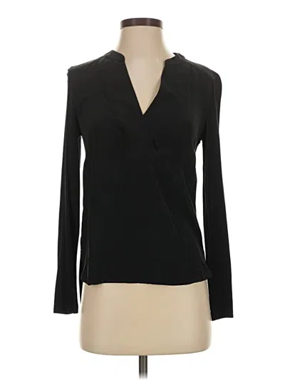 Pre-owned Bcbgmaxazria Long Sleeve Silk Top Black Plunge Neckline Tops