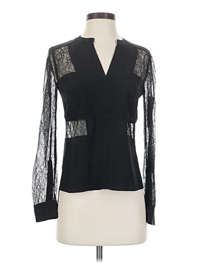 Pre-owned Bcbgmaxazria Long Sleeve Silk Top Black Plunge Neckline Tops