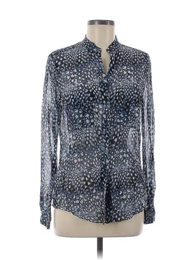 Pre-owned Bcbgmaxazria Long Sleeve Silk Top Blue Keyhole Neckline Tops