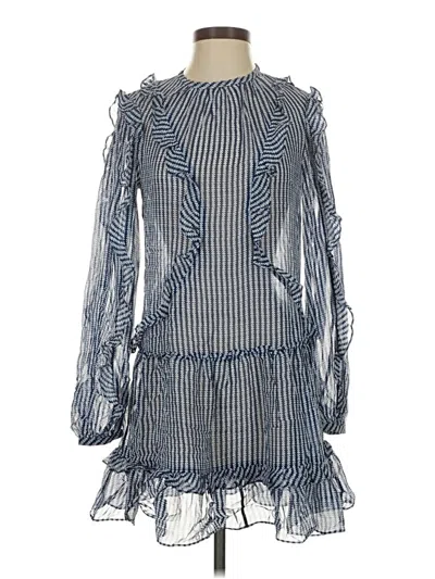 Bcbgmaxazria Long Sleeve Silk Top Blue Ruffles Neckline Tops