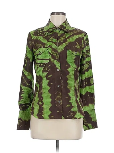 Pre-owned Bcbgmaxazria Long Sleeve Silk Top Green Camo Pattern Cowl Neck Tops
