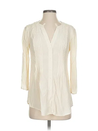 Pre-owned Bcbgmaxazria Long Sleeve Silk Top Ivory Plunge Neckline Tops In White