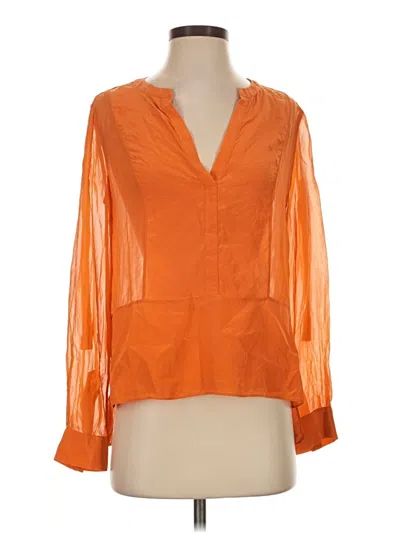 Pre-owned Bcbgmaxazria Long Sleeve Silk Top Orange Plunge Neckline Tops
