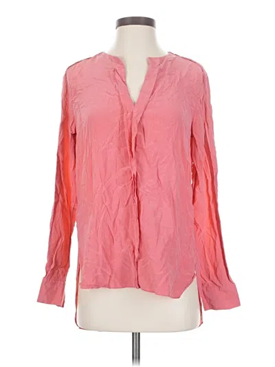 Pre-owned Bcbgmaxazria Long Sleeve Silk Top Pink Plunge Neckline Tops