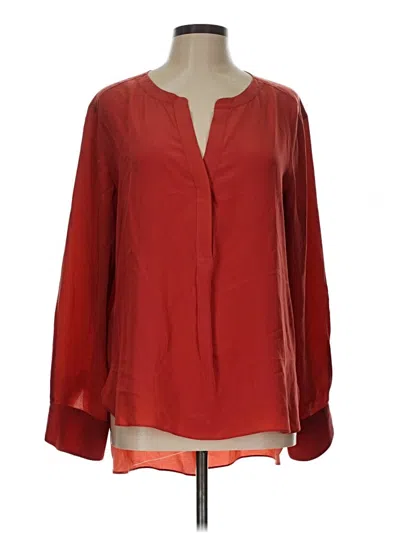 Pre-owned Bcbgmaxazria Long Sleeve Silk Top Red Open Neckline Tops
