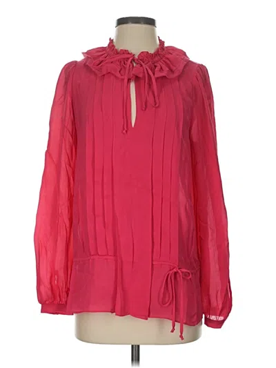 Pre-owned Bcbgmaxazria Long Sleeve Silk Top Red Tie Neck Tops