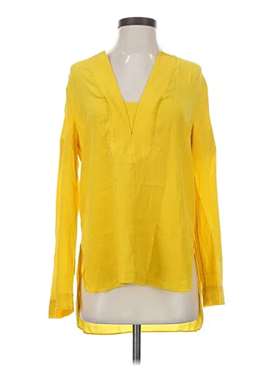 Pre-owned Bcbgmaxazria Long Sleeve Silk Top Yellow Open Neckline Tops