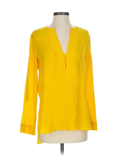 Pre-owned Bcbgmaxazria Long Sleeve Silk Top Yellow Plunge Neckline Tops