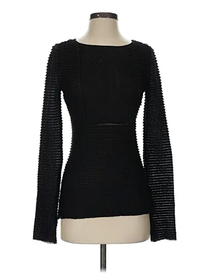 Pre-owned Bcbgmaxazria Long Sleeve Top Black Crew Neck Tops