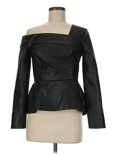 Pre-owned Bcbgmaxazria Long Sleeve Top Black Solid Pattern One Shoulder Neckline Tops