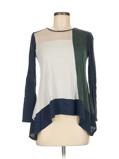 Pre-owned Bcbgmaxazria Long Sleeve Top Blue Color Block Pattern Square Neckline Tops