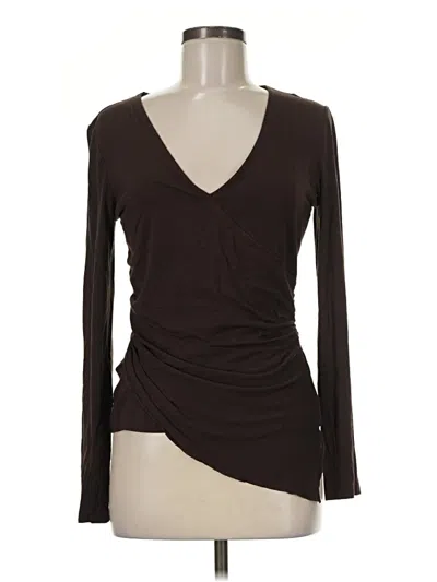 Pre-owned Bcbgmaxazria Long Sleeve Top Brown Plunge Neckline Tops