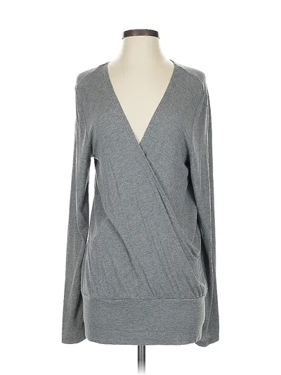 Pre-owned Bcbgmaxazria Long Sleeve Top Gray Plunge Neckline Tops
