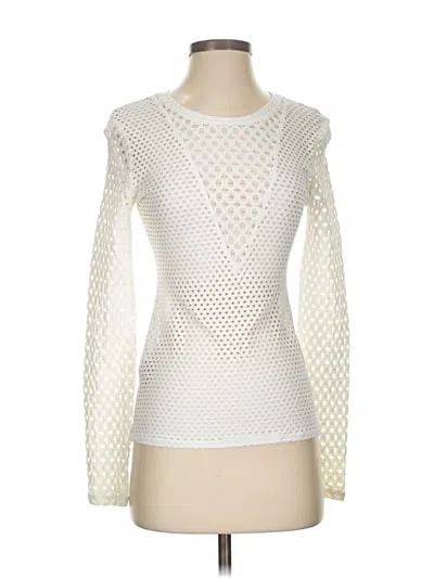 Pre-owned Bcbgmaxazria Long Sleeve Top Ivory Keyhole Neckline Tops In White
