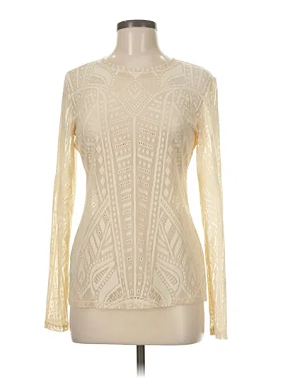 Pre-owned Bcbgmaxazria Long Sleeve Top Ivory Keyhole Neckline Tops In White