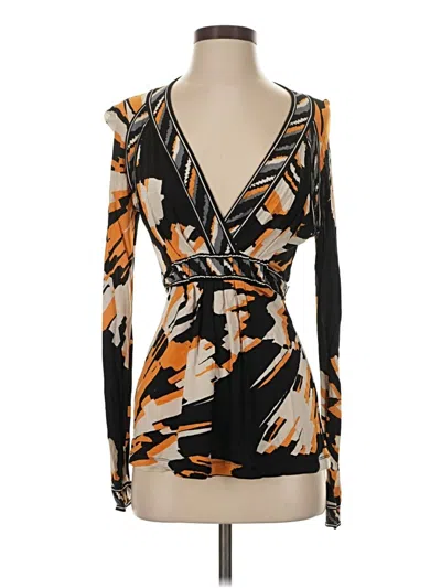 Pre-owned Bcbgmaxazria Long Sleeve Top Orange Plunge Neckline Tops