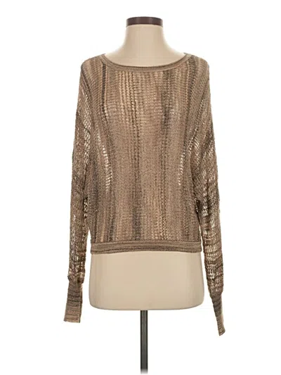 Pre-owned Bcbgmaxazria Long Sleeve Top Tan Metallic Pattern Boatneck Tops