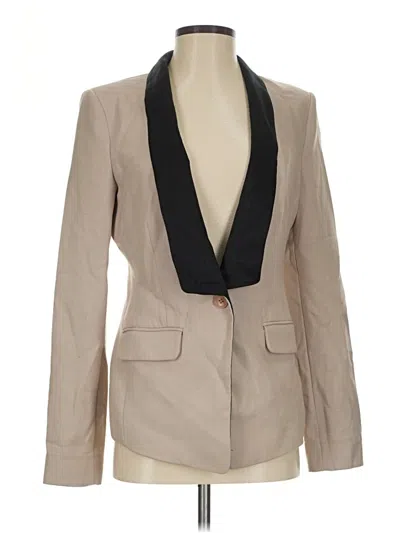Pre-owned Bcbgmaxazria Long Sleeve Top Tan Plunge Neckline Tops
