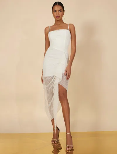 Bcbgmaxazria Lottie Cascading Ruched Dress In Gardenia