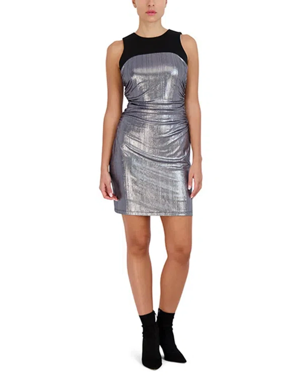 Bcbgmaxazria Metallic Jewel Neck Sleeveless Mini Dress In Multi | ModeSens