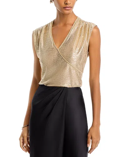 Bcbgmaxazria Metallic Surplice Top In Gold