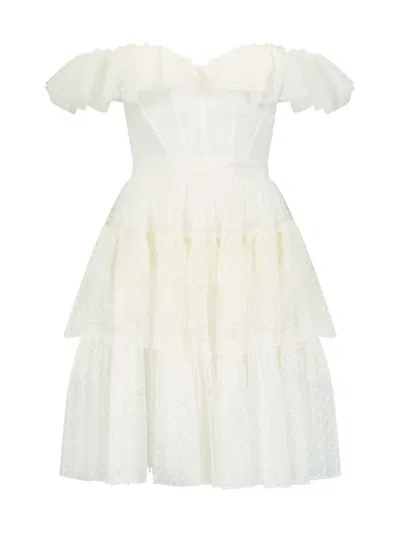 Bcbgmaxazria Mini Dress Women White Tiered Ruffle Hem Off The Shoulder Erk1425 In Multi