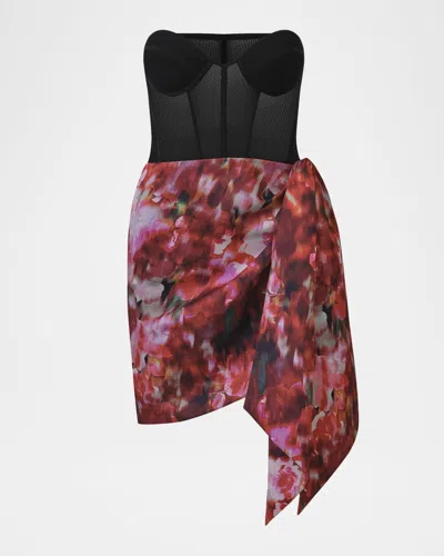 Bcbgmaxazria Mixed Media Strapless Wrap Mini Dress In Multi