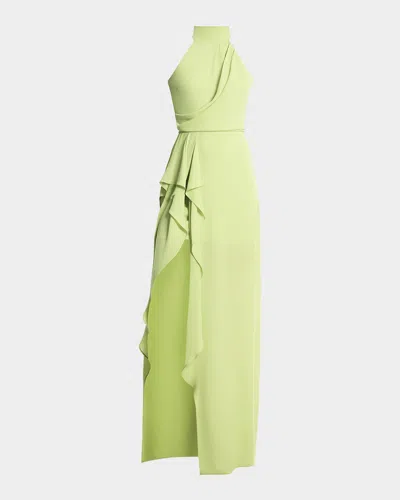Bcbgmaxazria Mock-neck Draped Slit Gown In Citrine