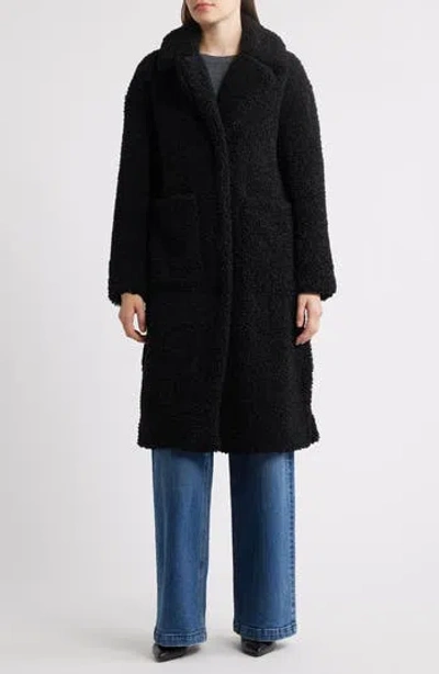 Bcbgmaxazria Notch Collar Faux Shearling Long Coat In Black