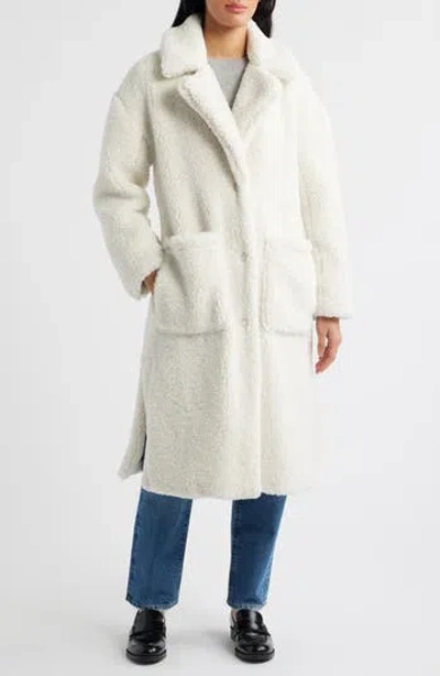 Bcbgmaxazria Notch Collar Faux Shearling Long Coat In White