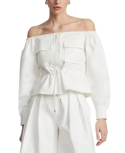 Bcbgmaxazria Off Shoulder Drawstring Top In White
