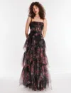 BCBGMAXAZRIA OLY TIERED RUFFLE TULLE EVENING GOWN