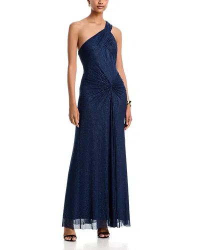 Bcbgmaxazria One Shoulder Embellished Gown In Blue