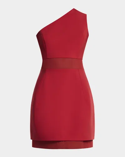 Bcbgmaxazria One-shoulder Mesh-inset Mini Dress In Poppy