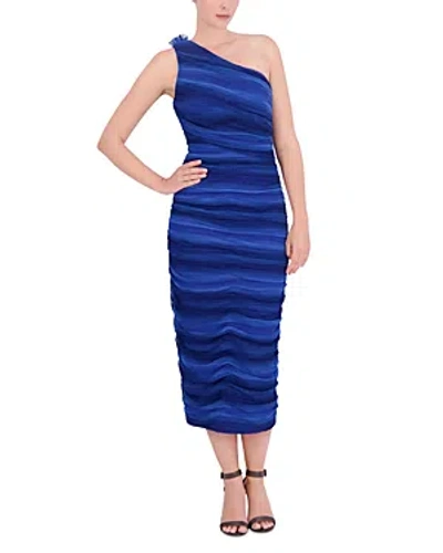 Bcbgmaxazria One Shoulder Midi Dress In Blue Combo