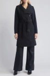 Bcbgmaxazria Oversize Collar Belted Water Resistant Coat In Black