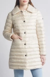 Bcbgmaxazria Paneled Water Resistant Snap Front Walking Puffer Coat In Oyster