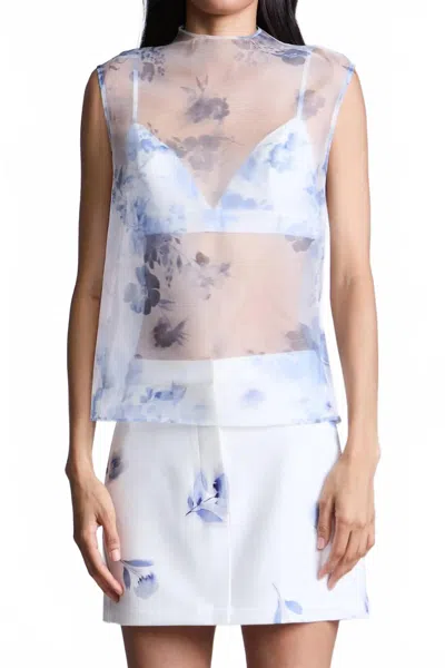 Bcbgmaxazria Penelope Printed Top In Floral Toile Print Wedgewood In Multi